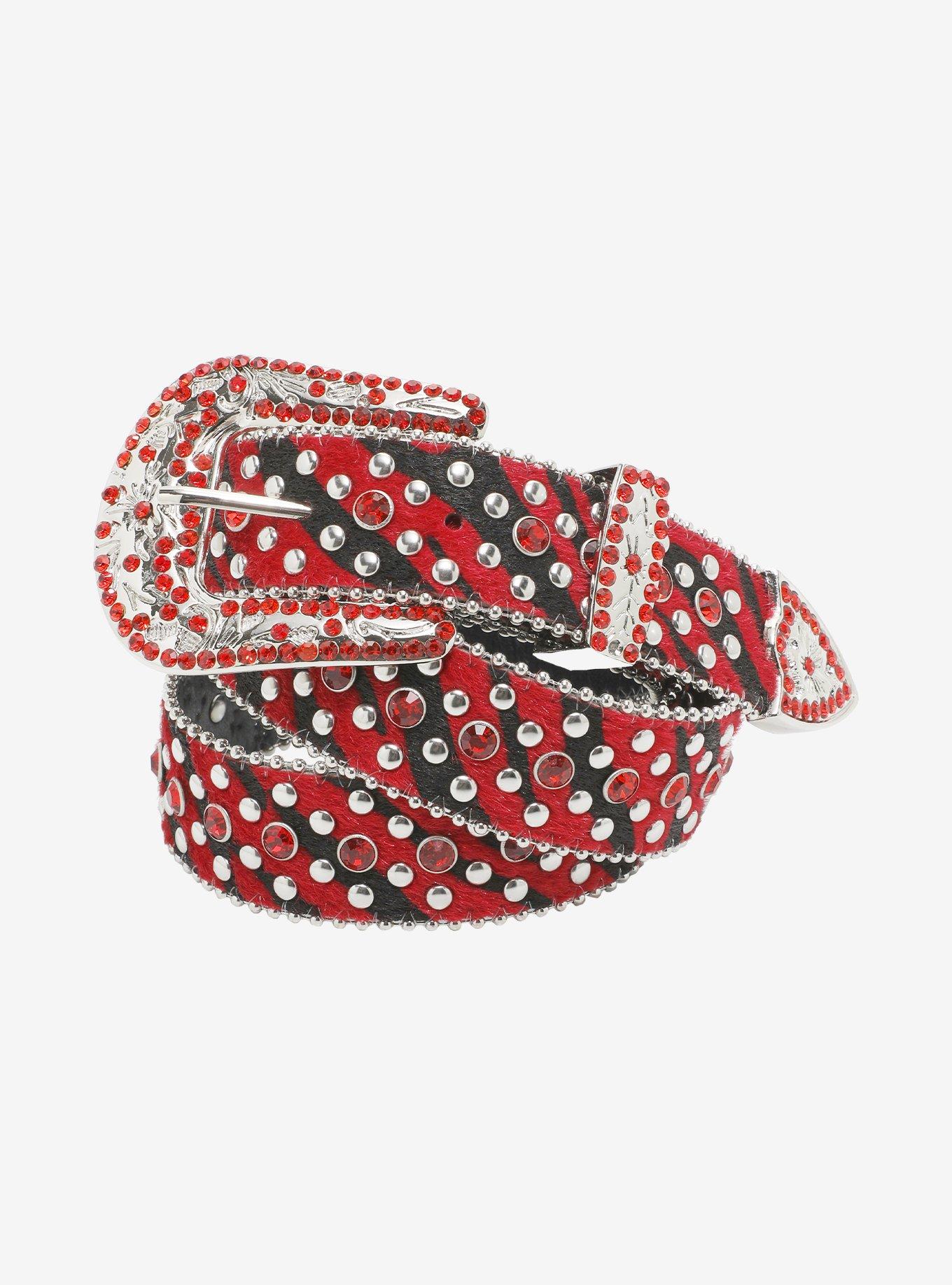 Black & Red Zebra Bling Belt, , hi-res