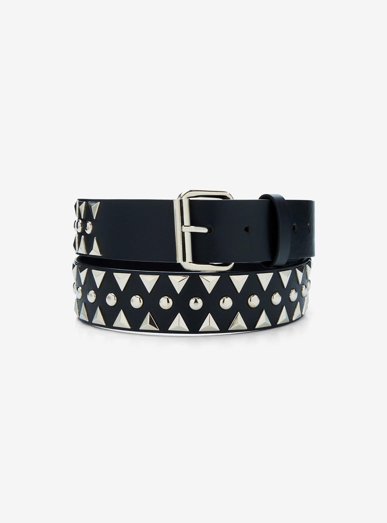 Black & Silver Triangle Stud Belt, , hi-res