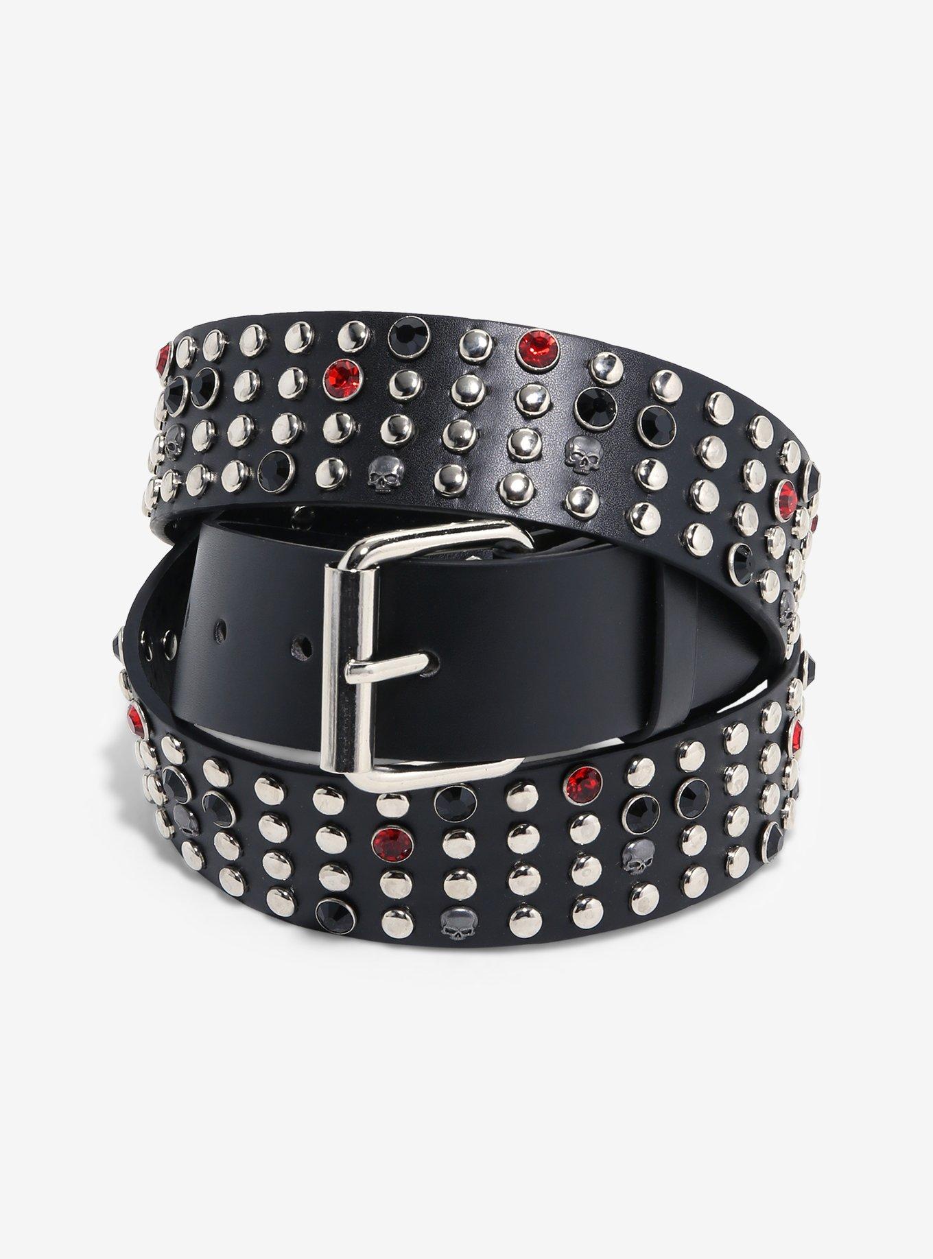 Black & Red Bling Silver Stud Belt, , hi-res