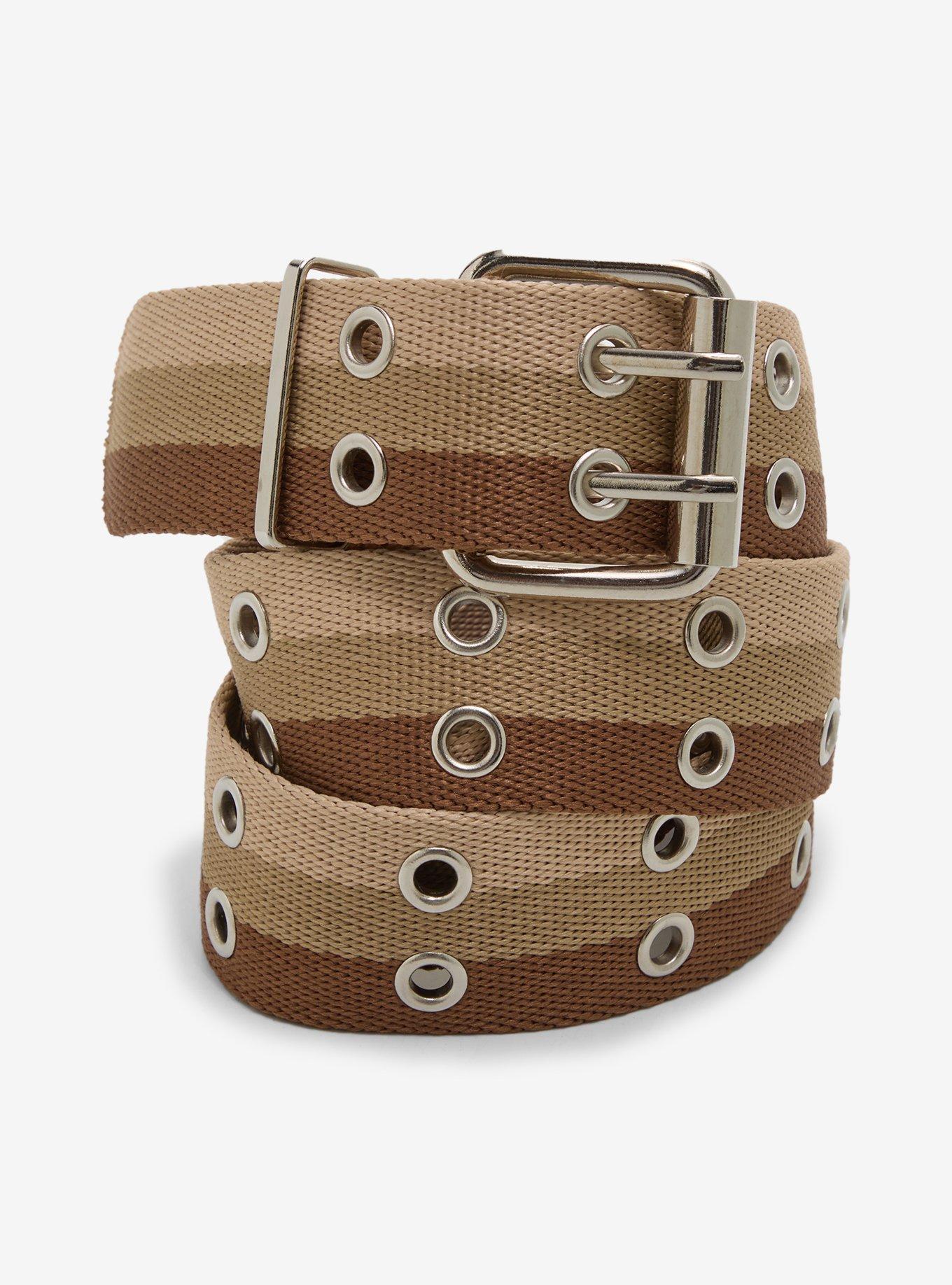 Brown Stripe Grommet Canvas Belt, , hi-res