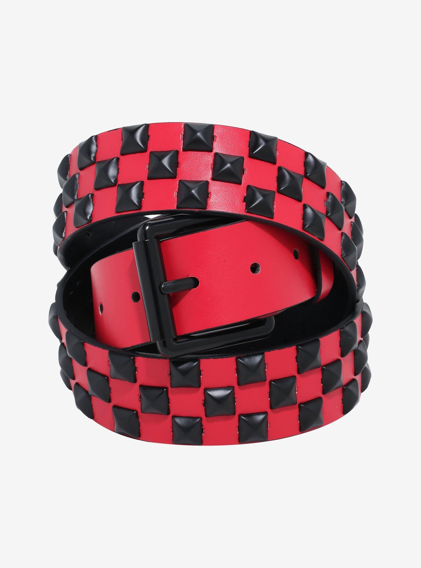 Red & Black Pyramid Stud Belt | Hot Topic display picture 2