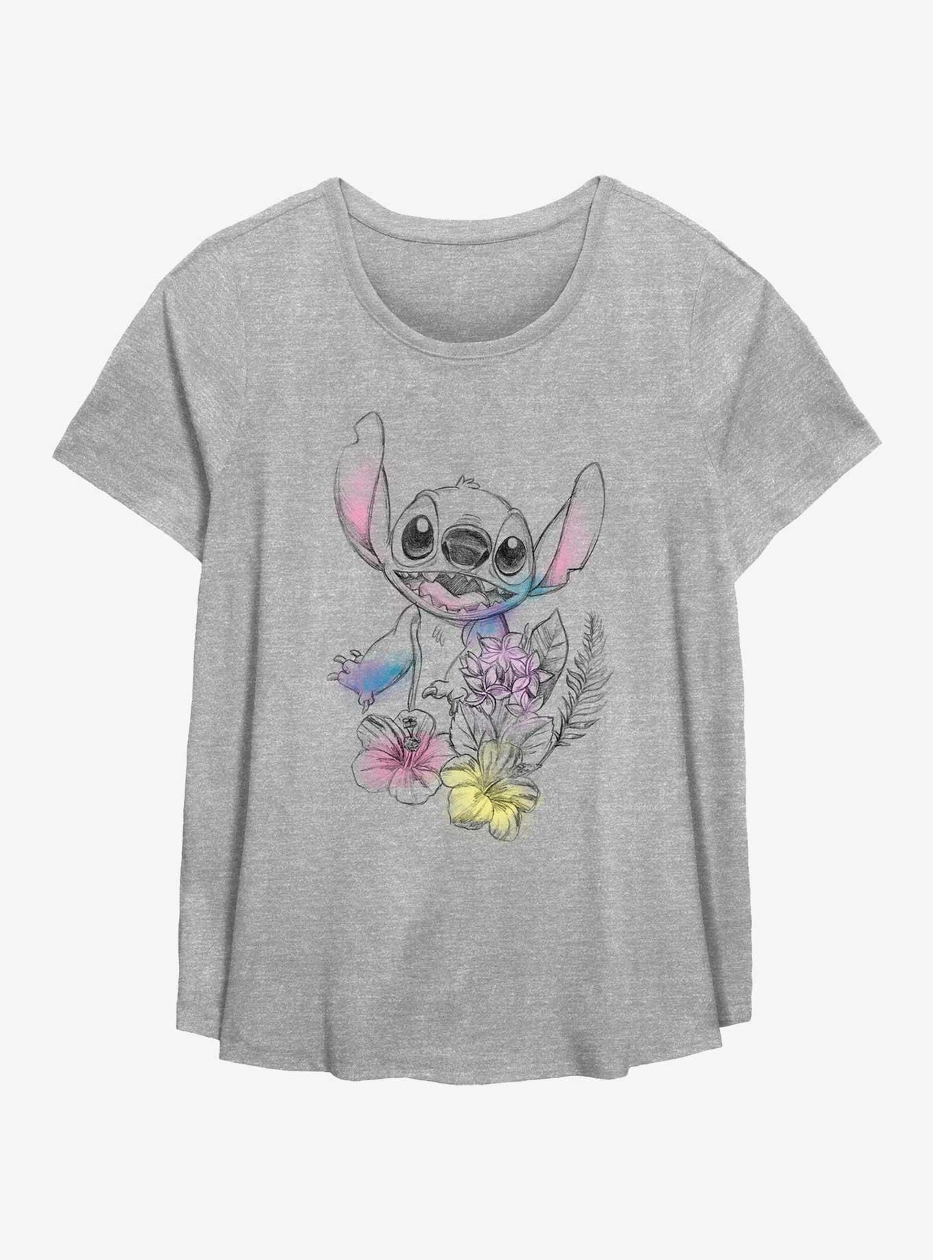 Disney Lilo & Stitch Sketchy Floral Girls T-Shirt Plus Size