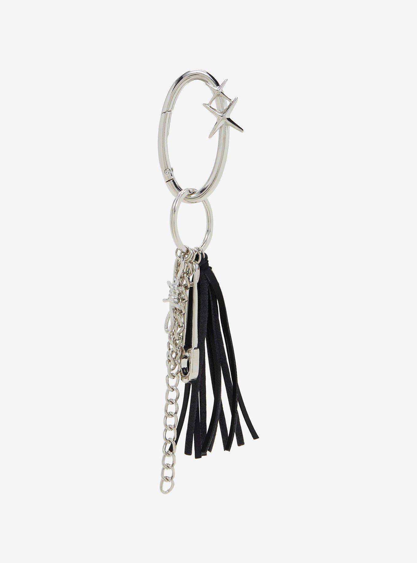 Safety Pin Barbed Wire Chain Key Chain, , hi-res