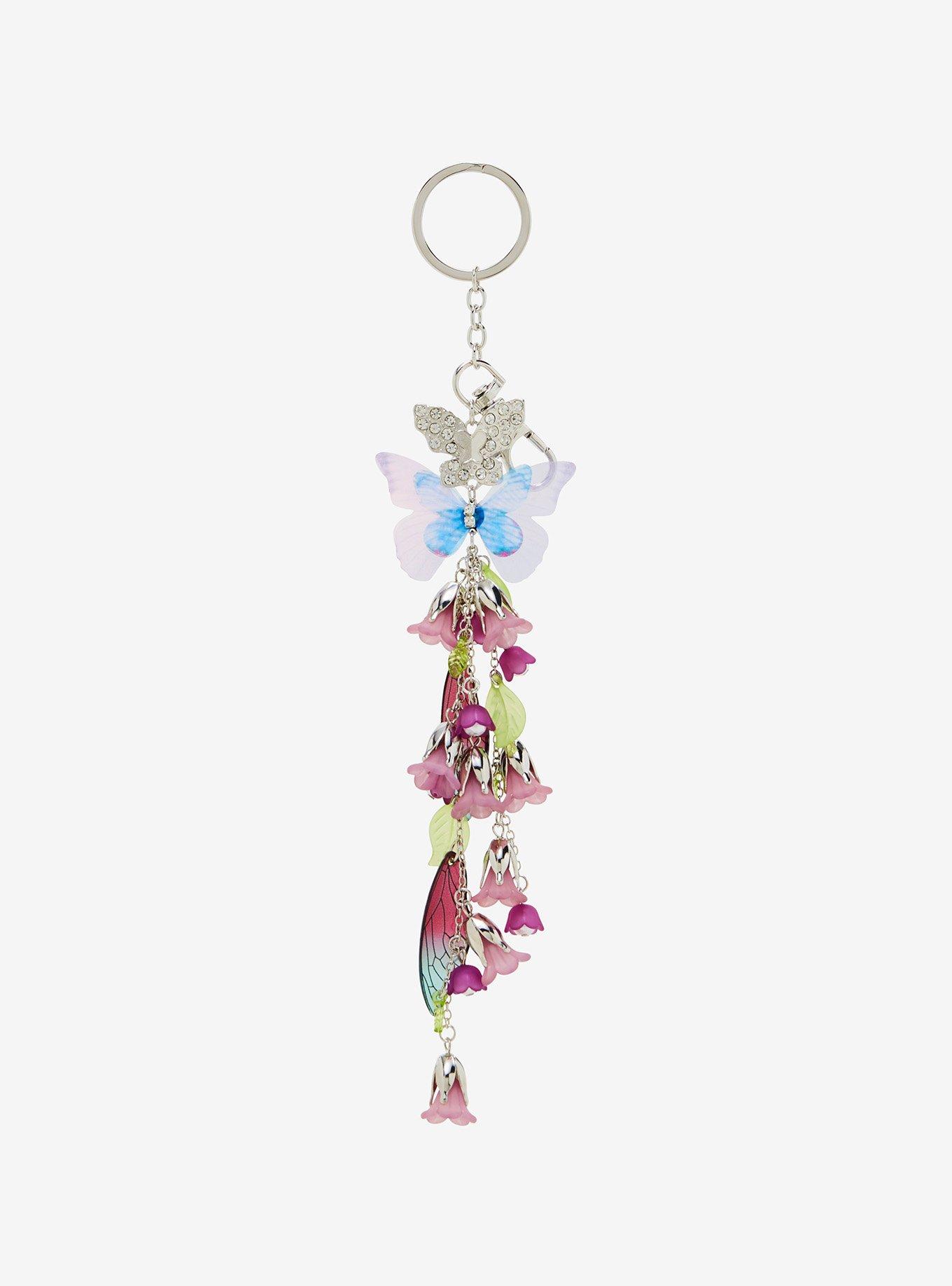 Butterfly Wing Flower Charm Key Chain, , hi-res