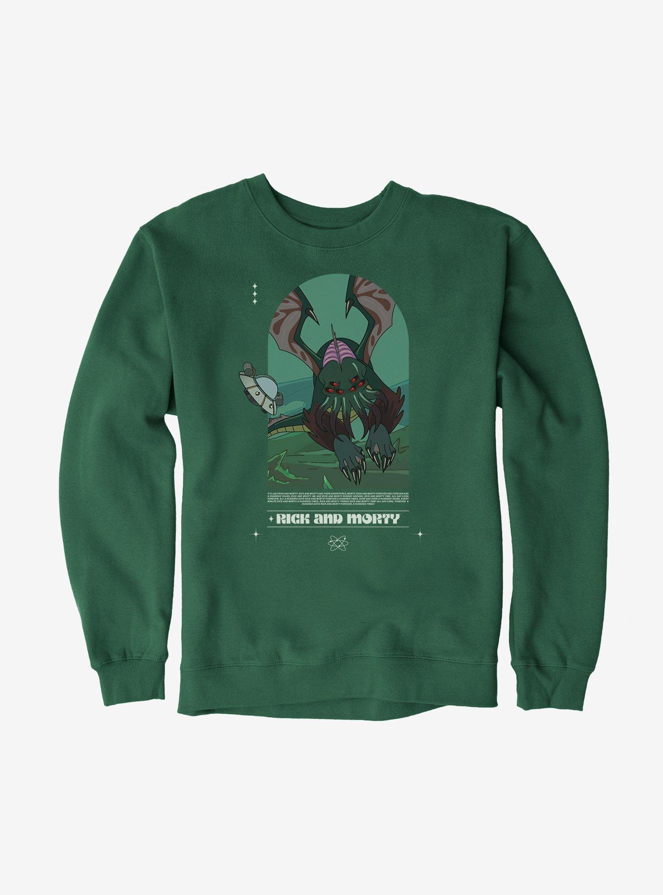 Rick And Morty Cthulhu Monster Sweatshirt, FOREST GREEN, hi-res