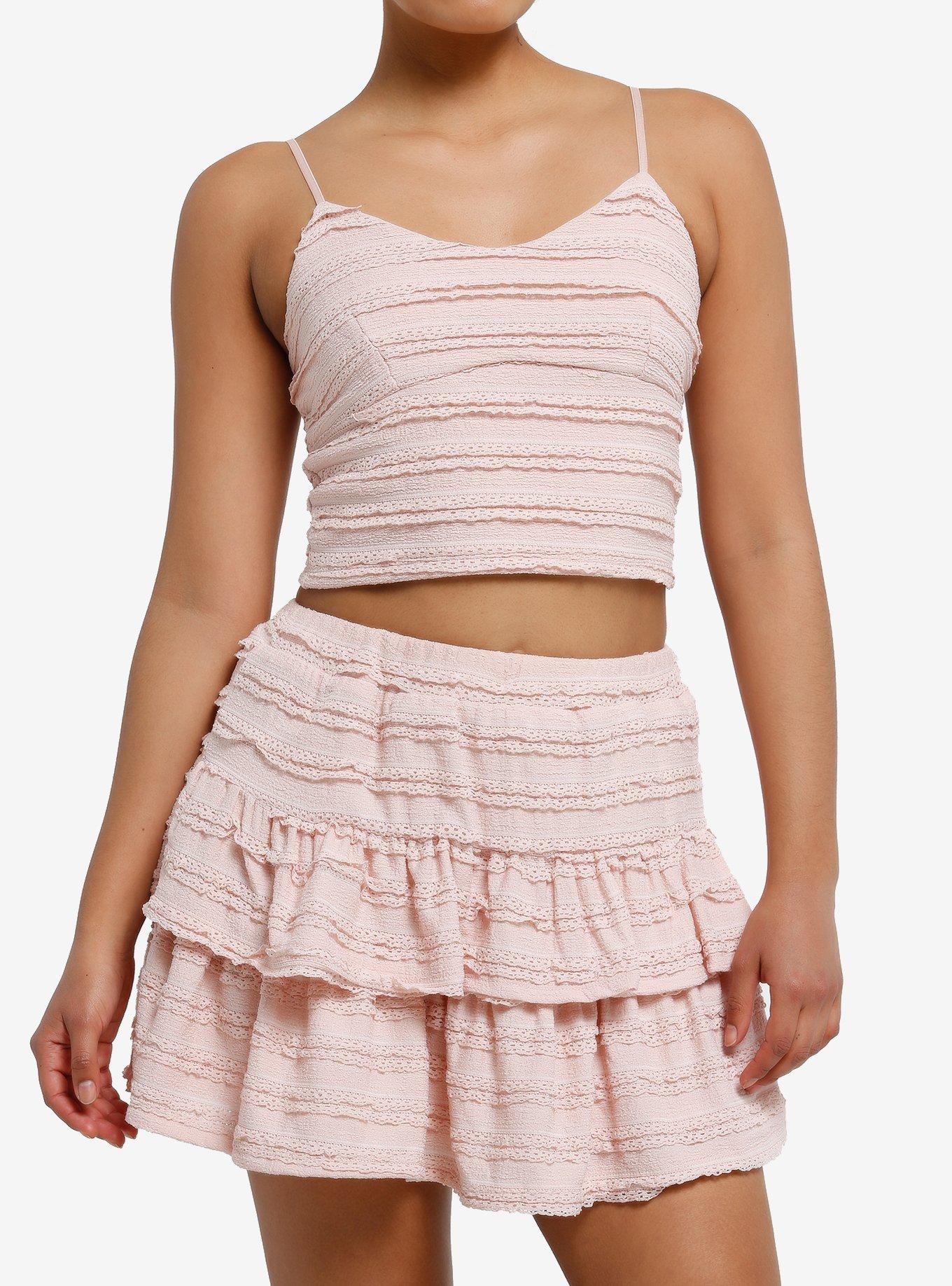 Rose Lace Trim Cami & Skirt Set, ROSE, hi-res