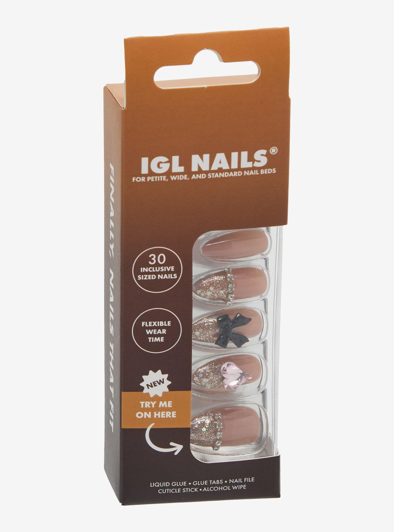 IGL Nails Glitter Bow Heart Press On Nails, , hi-res