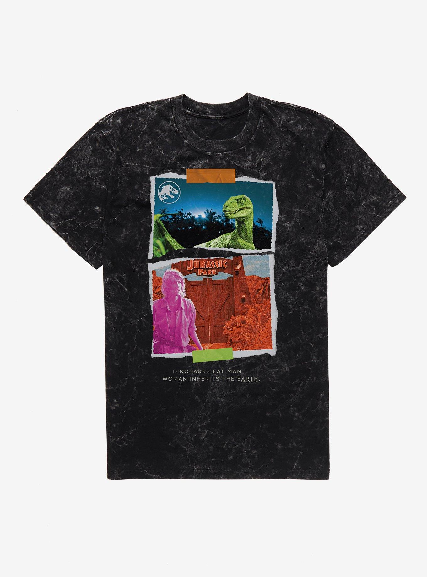 Jurassic Park Dinosaurs Eat Man Woman Inherits The Earth Mineral Wash T-Shirt, , hi-res