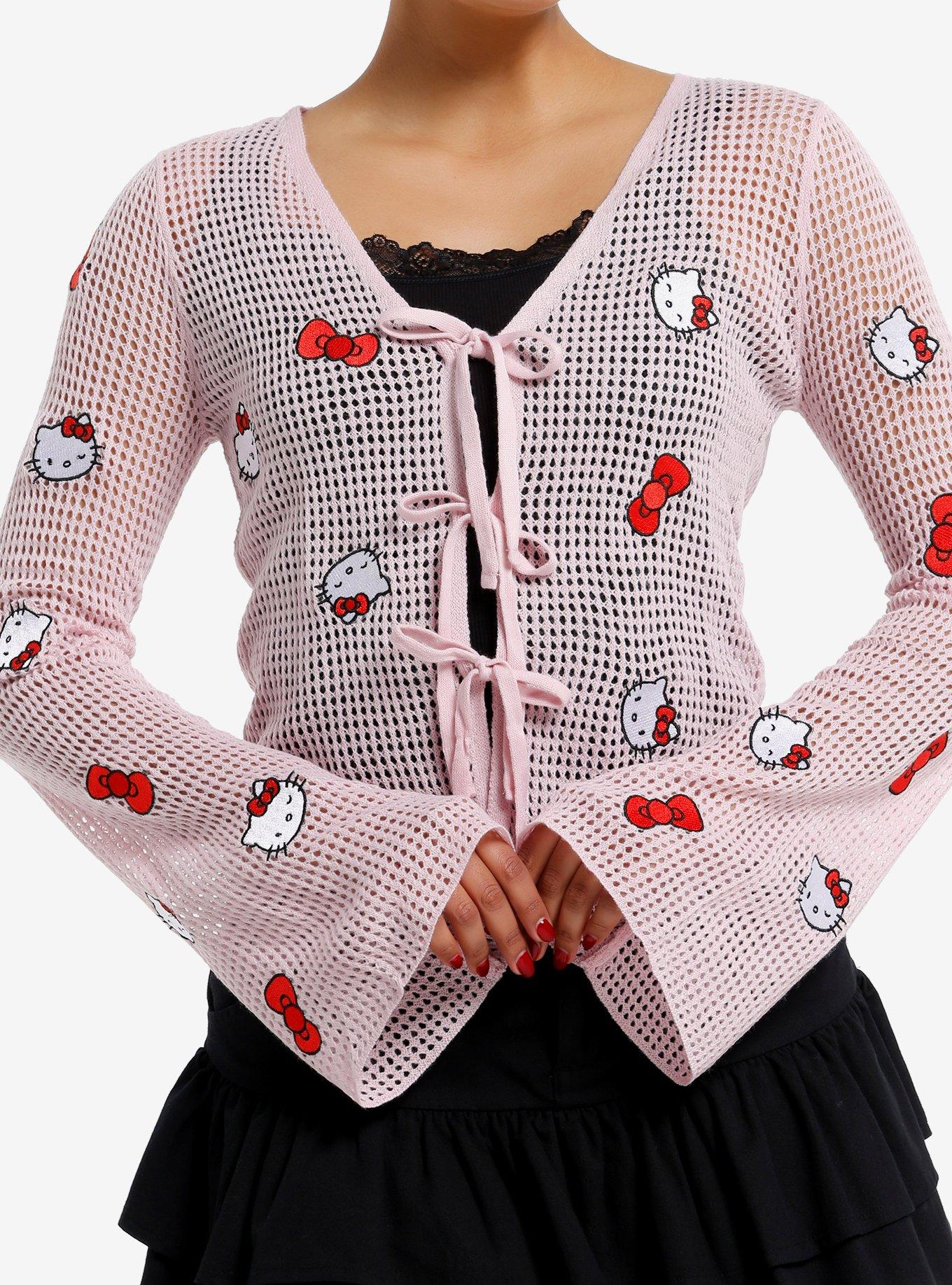 Hello Kitty Bow Tie-Front Girls Knit Long-Sleeve Top | Hot Topic