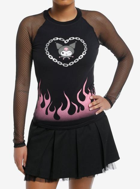 Kuromi Fishnet Girls Raglan Long-Sleeve Top | Hot Topic
