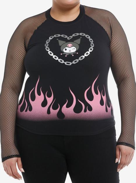 Kuromi Fishnet Girls Raglan Long-Sleeve Top Plus Size | Hot Topic