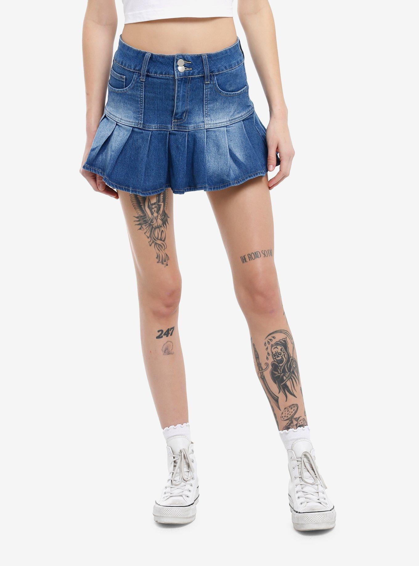 Faded Blue Denim Pleated Mini Skirt | Hot Topic