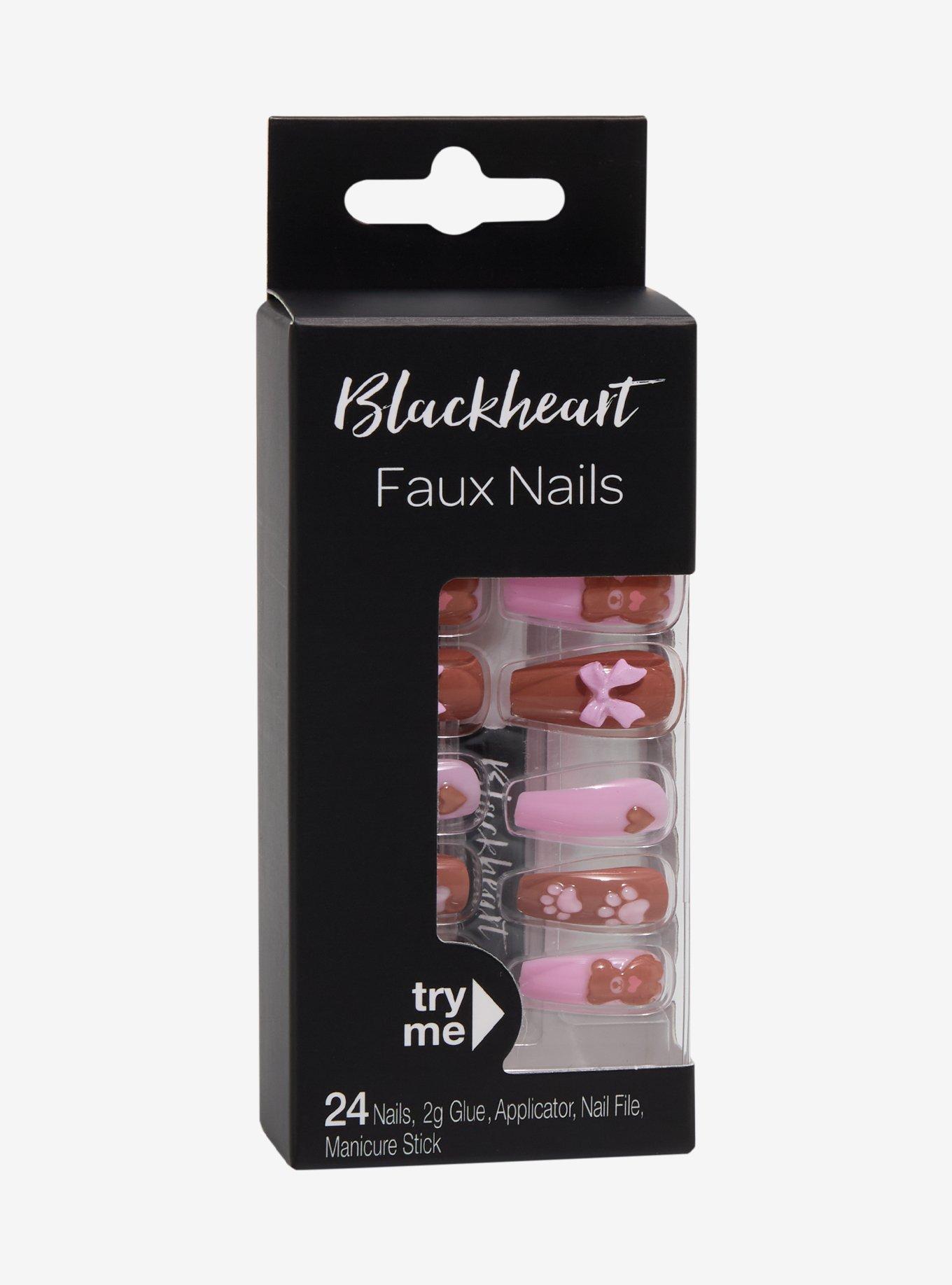 Black Heart Teddy Bear Press-On Nail Set, , hi-res