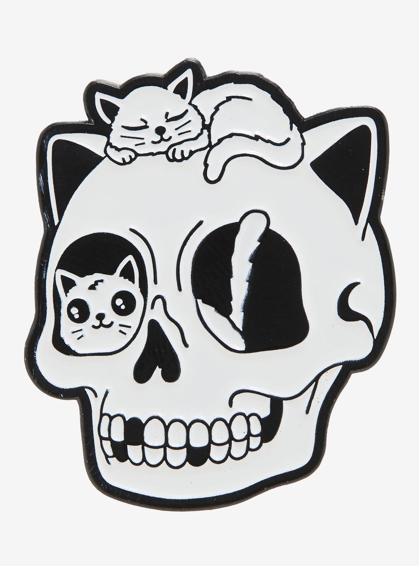 Cats On Skull Enamel Pin, , hi-res