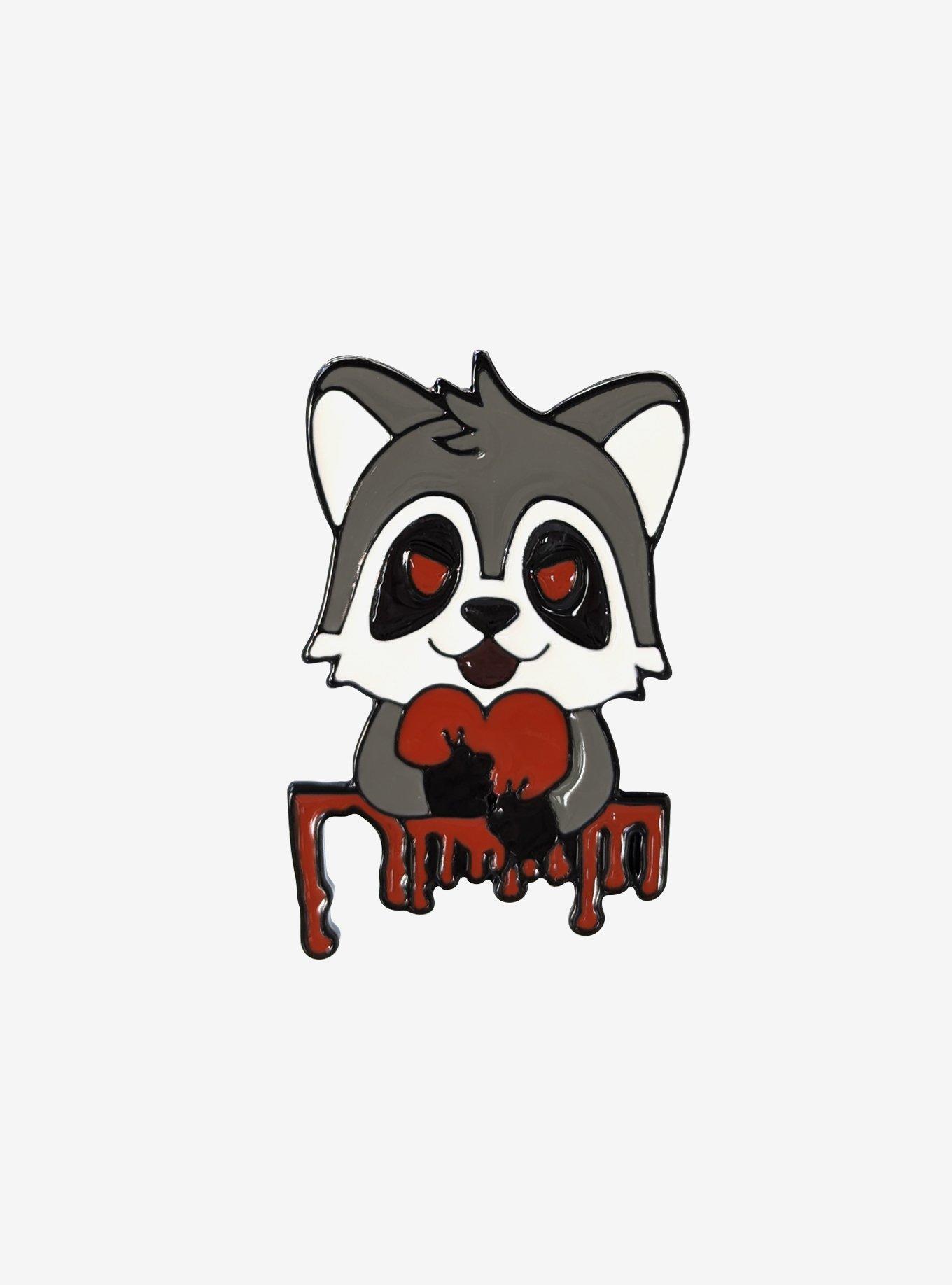 Raccoon Hugging Heart Enamel Pin, , hi-res