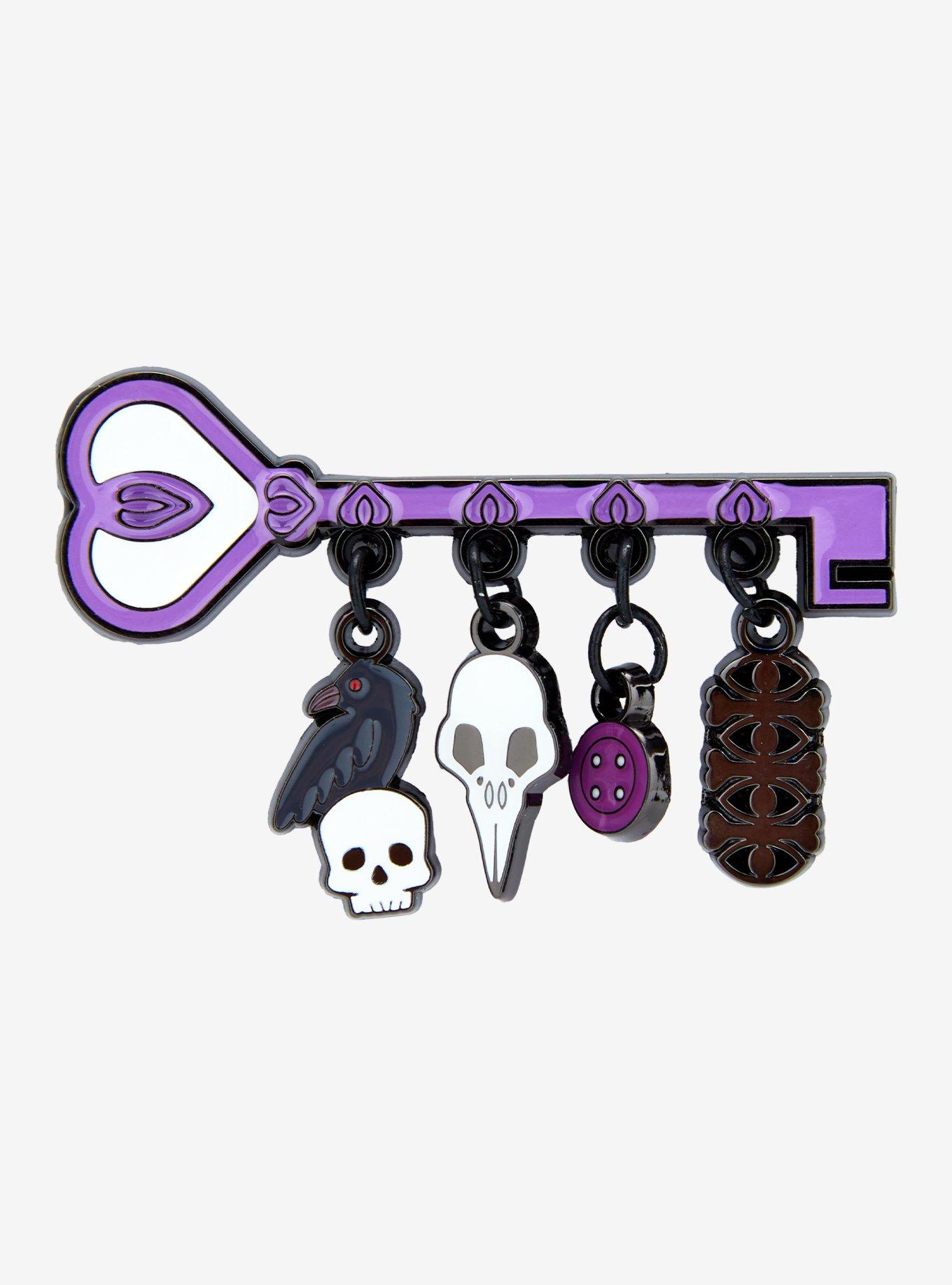 Crow Key Charm Enamel Pin, , hi-res