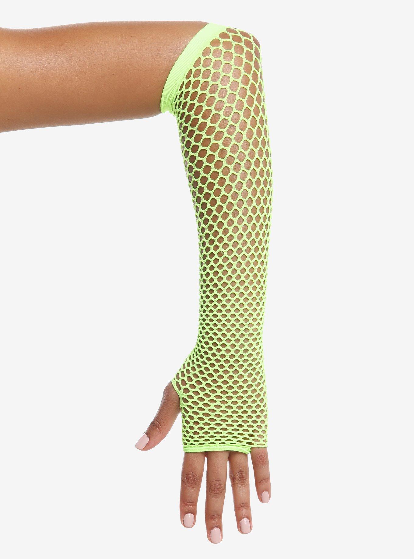 Neon Green Fishnet Arm Warmers, , hi-res