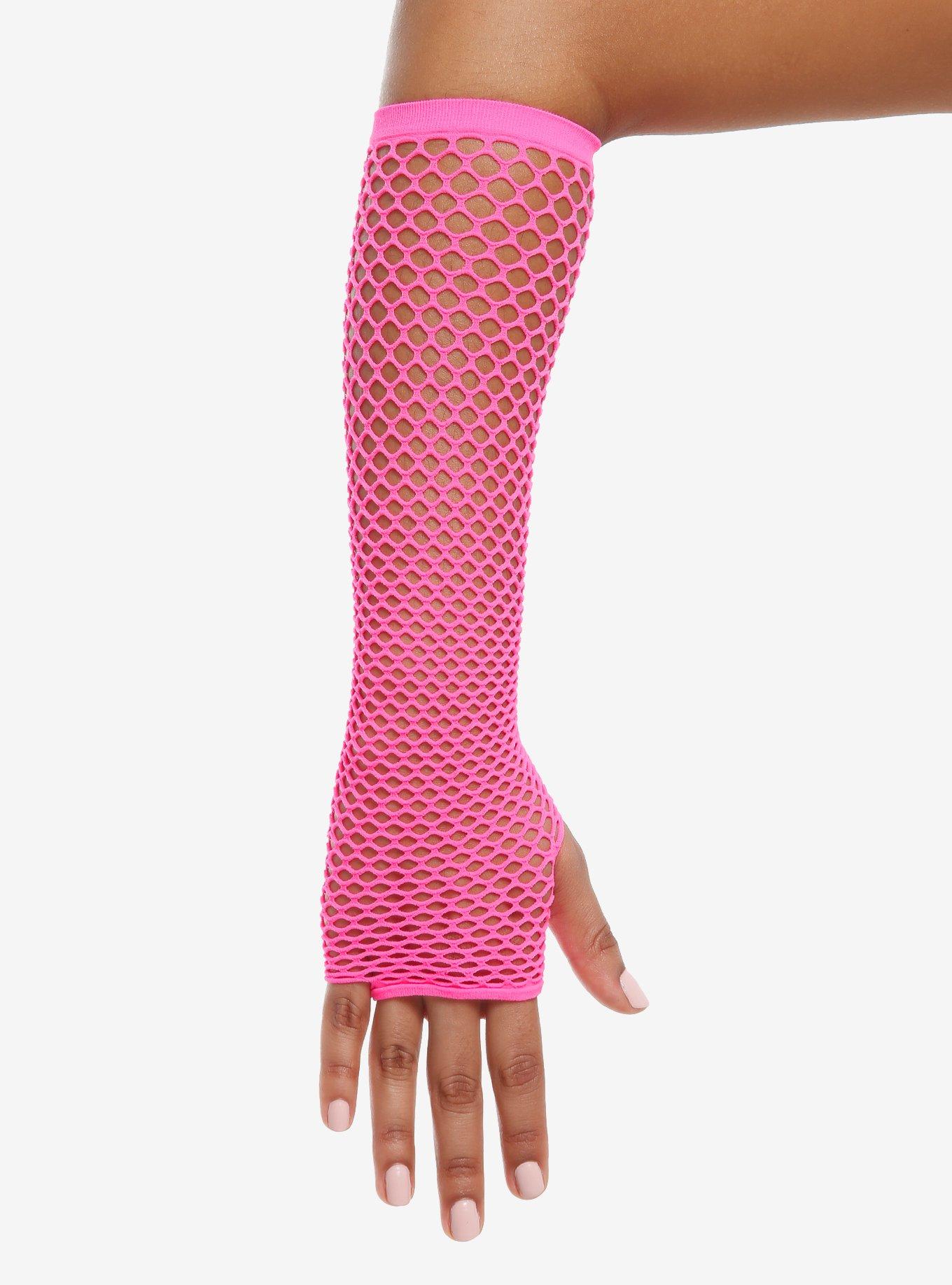 Neon Pink Fishnet Arm Warmers, , hi-res