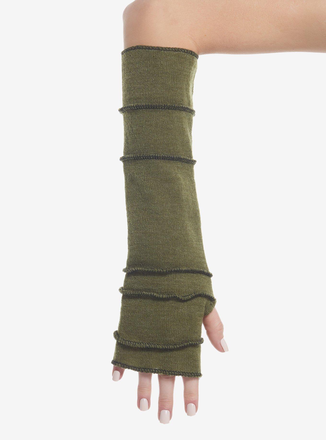 Olive Green Contrast Stitch Arm Warmers 