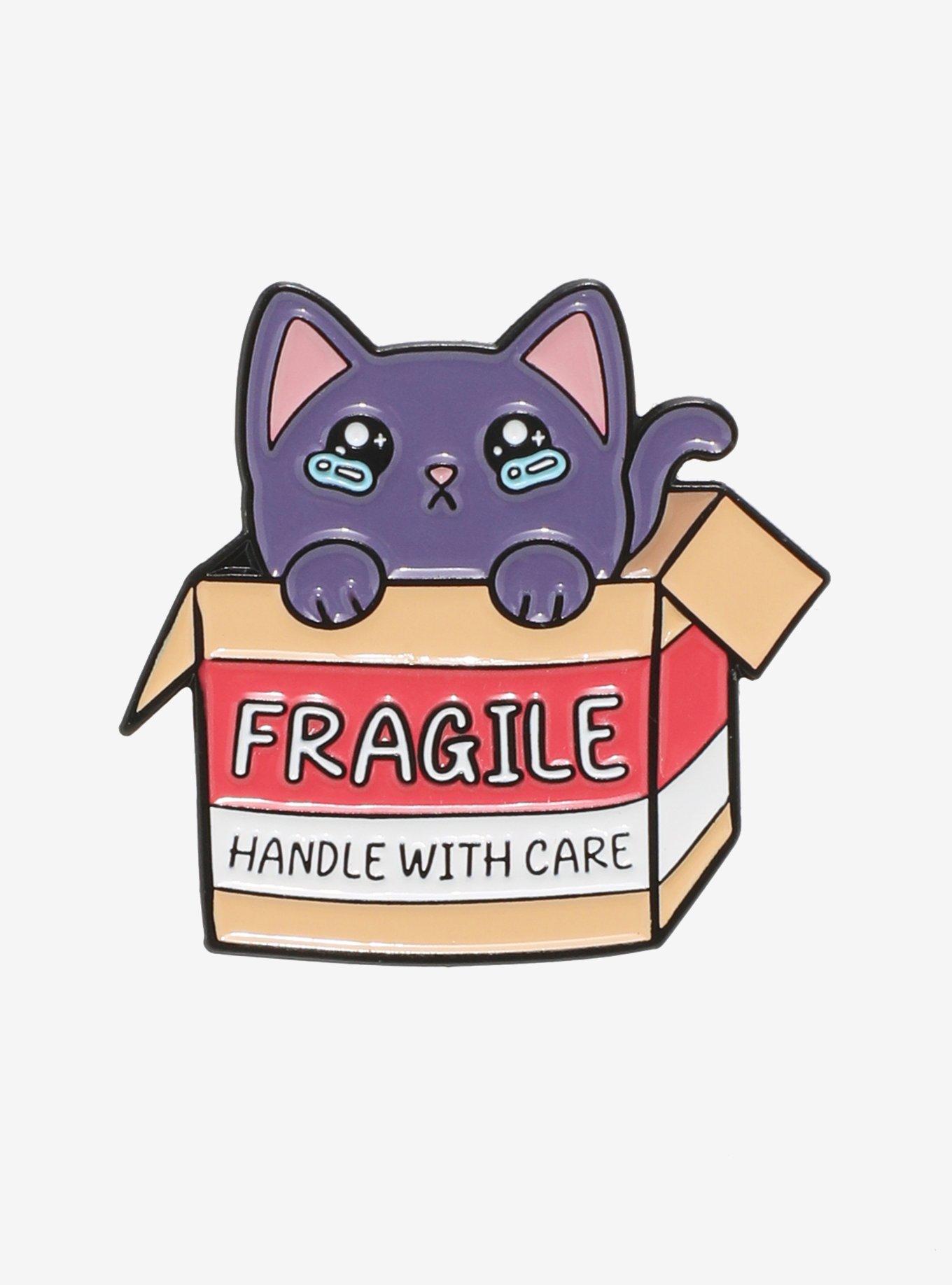 Fragile Cat In Box Enamel Pin, , hi-res