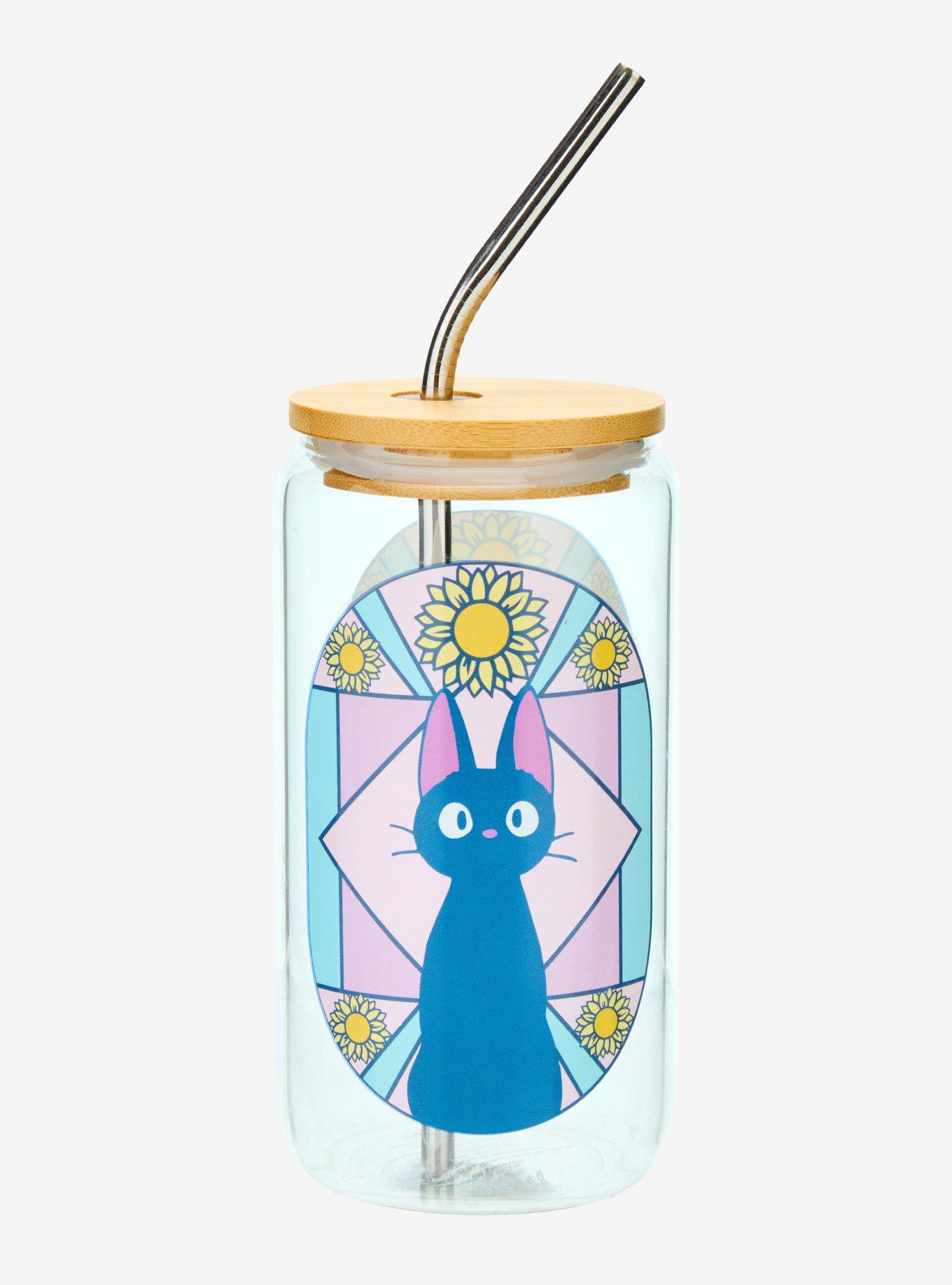 Studio Ghibli® Kiki's Delivery Service Jiji Stained Glass Portrait Glass Tumbler with Straw - BoxLunch Exclusive, , hi-res
