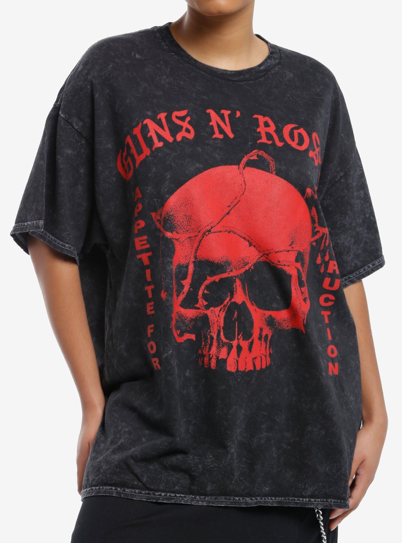 Guns N' Roses Skull Mineral Wash Girls Oversized T-Shirt, , hi-res