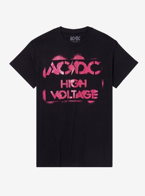 AC/DC High Voltage Pink Glitter Relaxed Fit Girls T-Shirt | Hot Topic