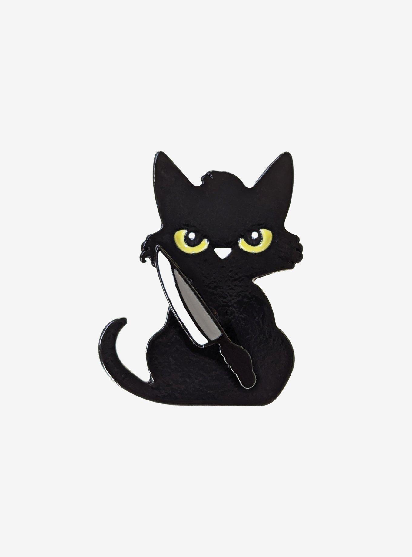 Black Cat With Knife Enamel Pin, , hi-res