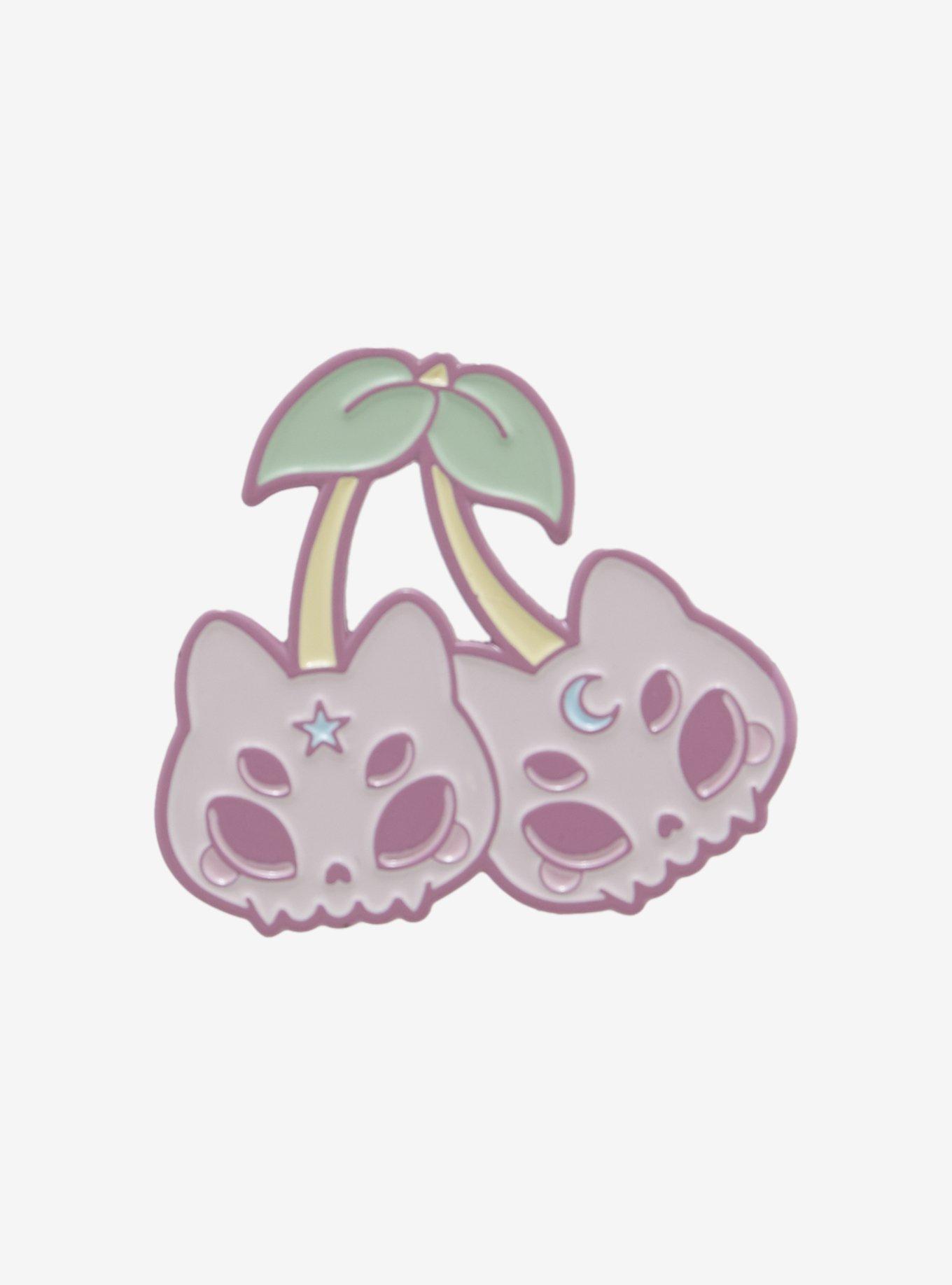 Cat Skull Cherries Enamel Pin, , hi-res