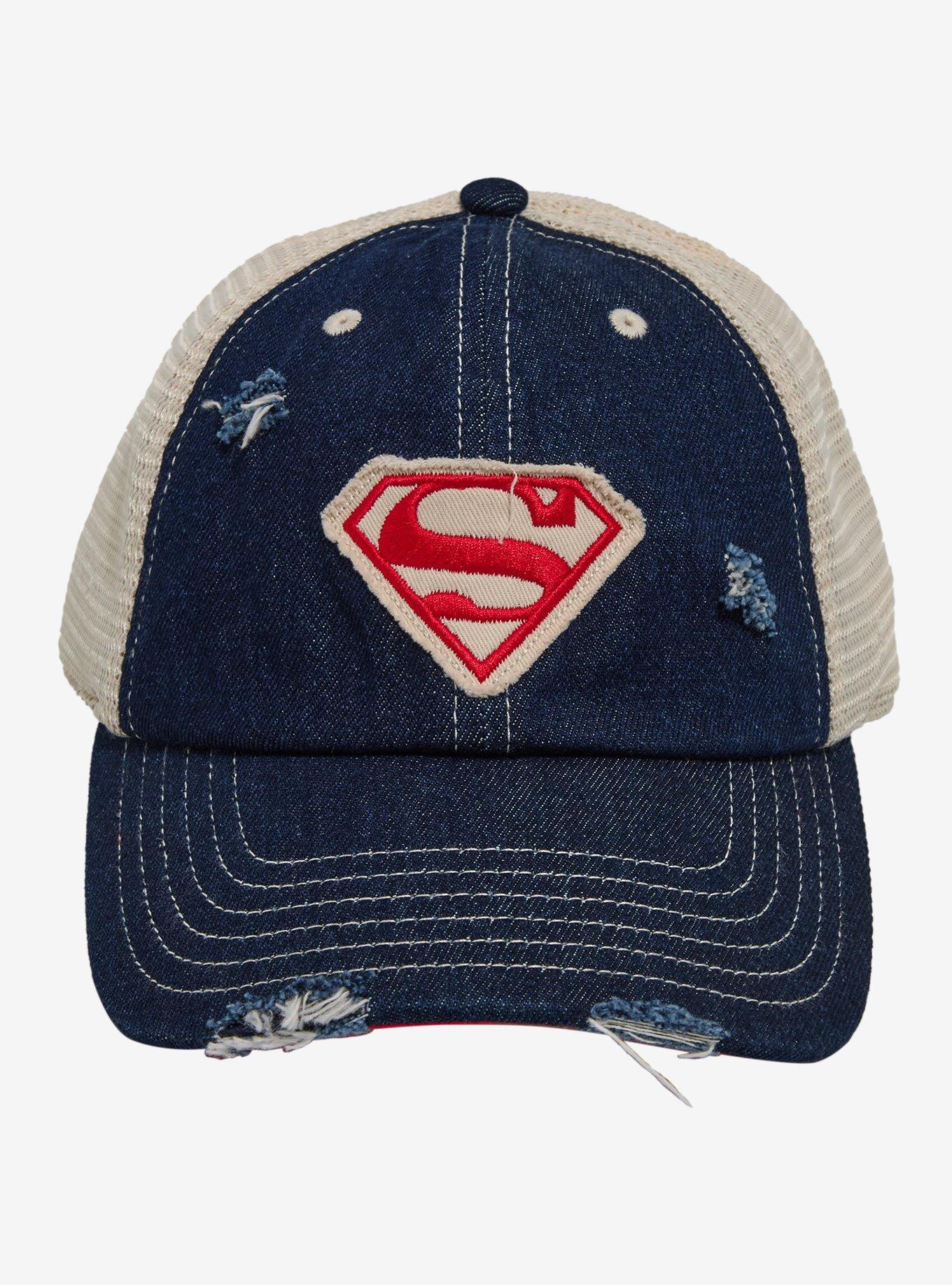DC Comics Superman Logo Distressed Trucker Hat, , hi-res