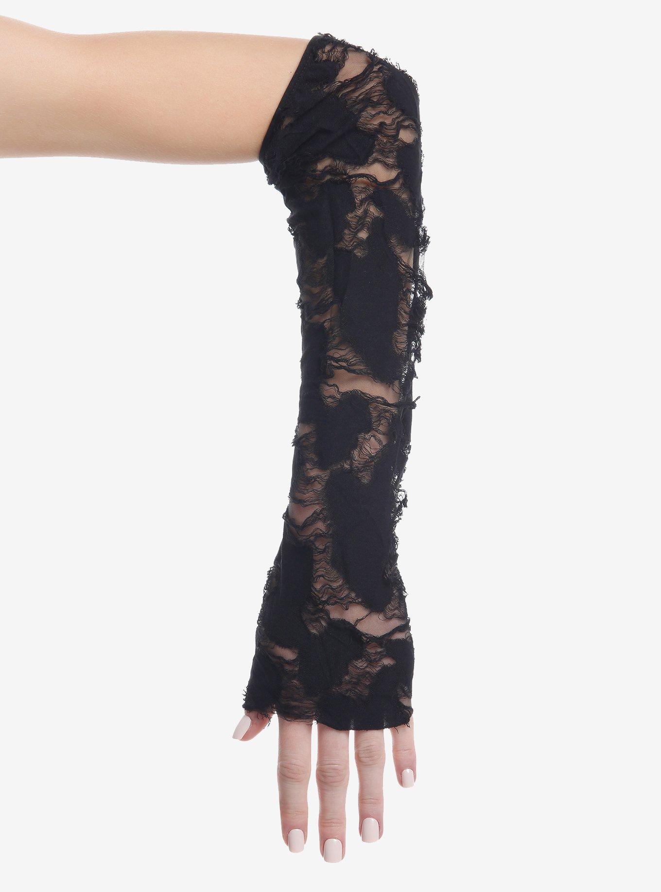 Black Extreme Distressed Arm Warmers, , hi-res