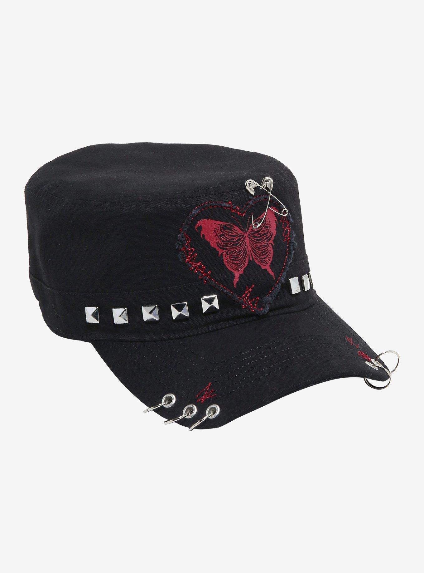 Butterfly Heart Patch Pyramid Stud Cadet Hat, , hi-res