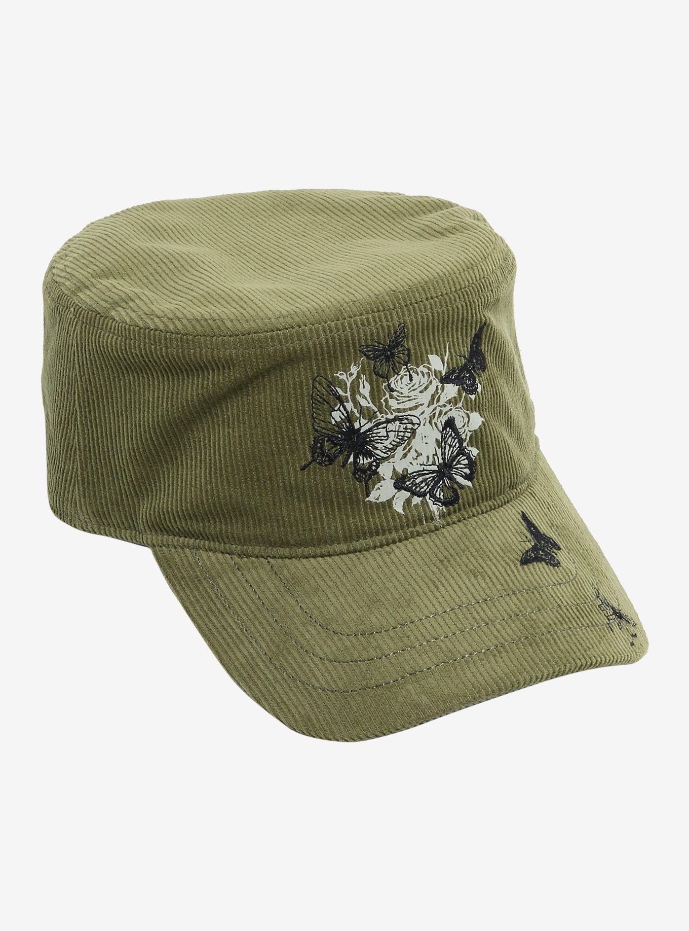 Green Corduroy Grunge Butterfly Cadet Hat, , hi-res