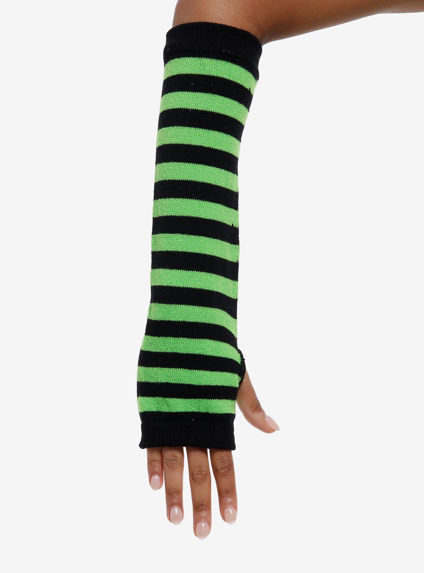 Black & Green Stripe Arm Warmers, , hi-res