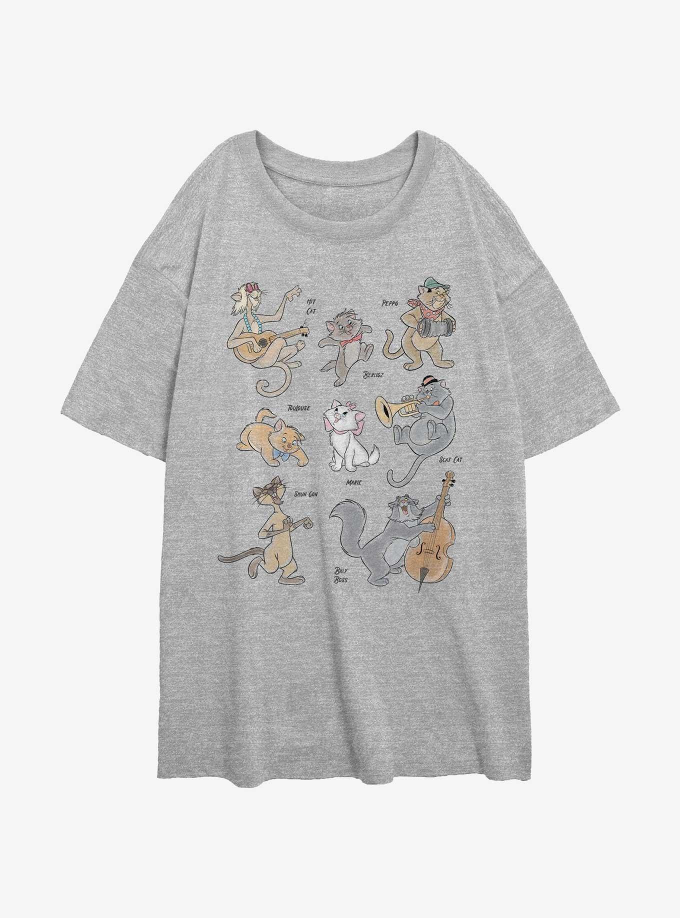 Disney The Aristocats Group Characters Womens Oversized T-Shirt, ATH HTR, hi-res