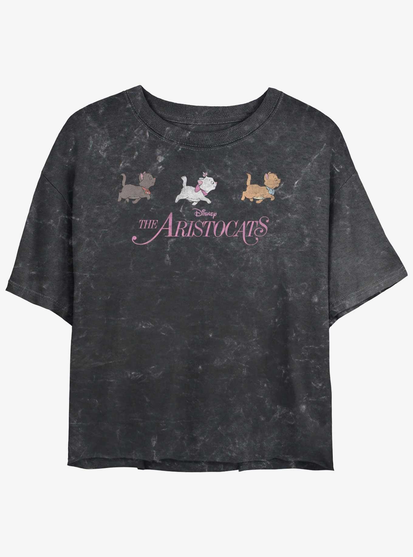 Disney The Aristocats Walk Group In Line Mineral Wash Womens Crop T-Shirt, BLACK, hi-res