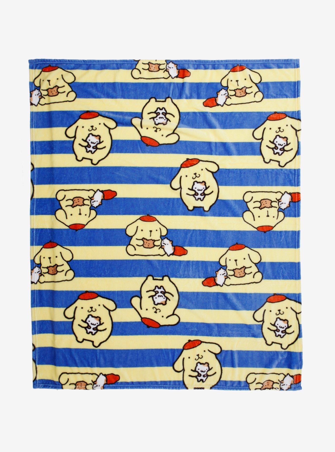 Sanrio Pompompurin Striped Allover Print Fleece Throw - BoxLunch Exclusive, , hi-res