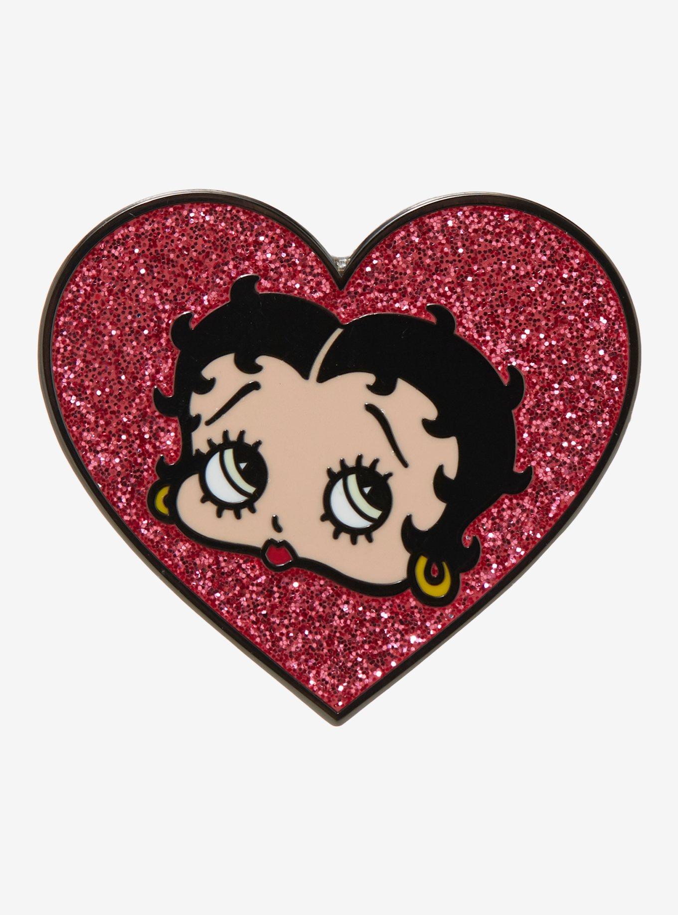 Betty Boop Pink Glitter Heart Enamel Pin, , hi-res