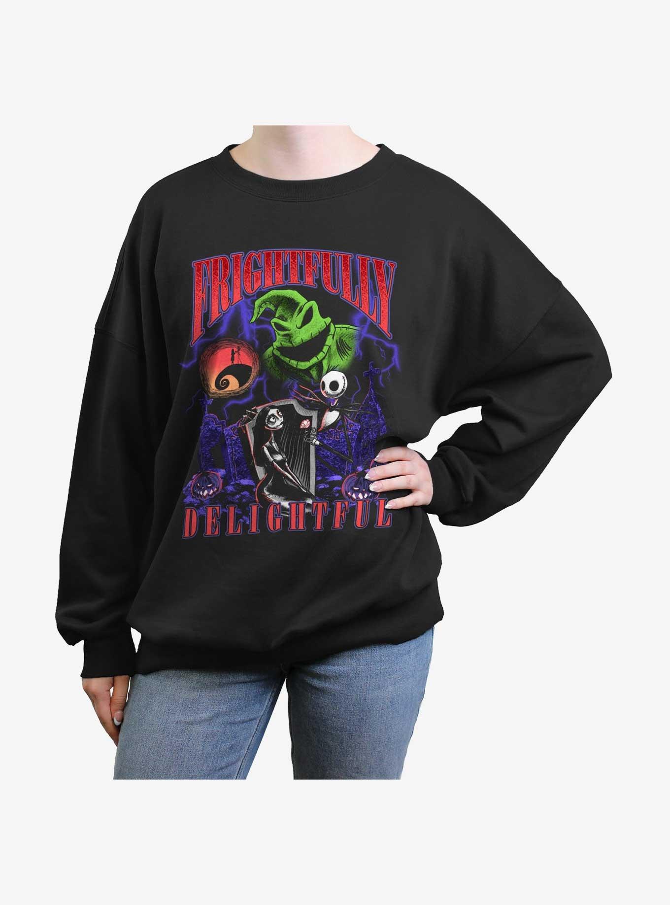 Disney The Nightmare Before Christmas Frightfully Delightful Womens Oversized Sweatshirt, BLACK, hi-res