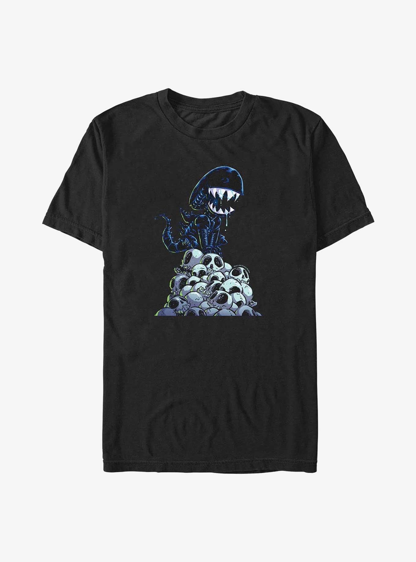 Alien Xenomorph On Skull Mountain Big & Tall T-Shirt, BLACK, hi-res