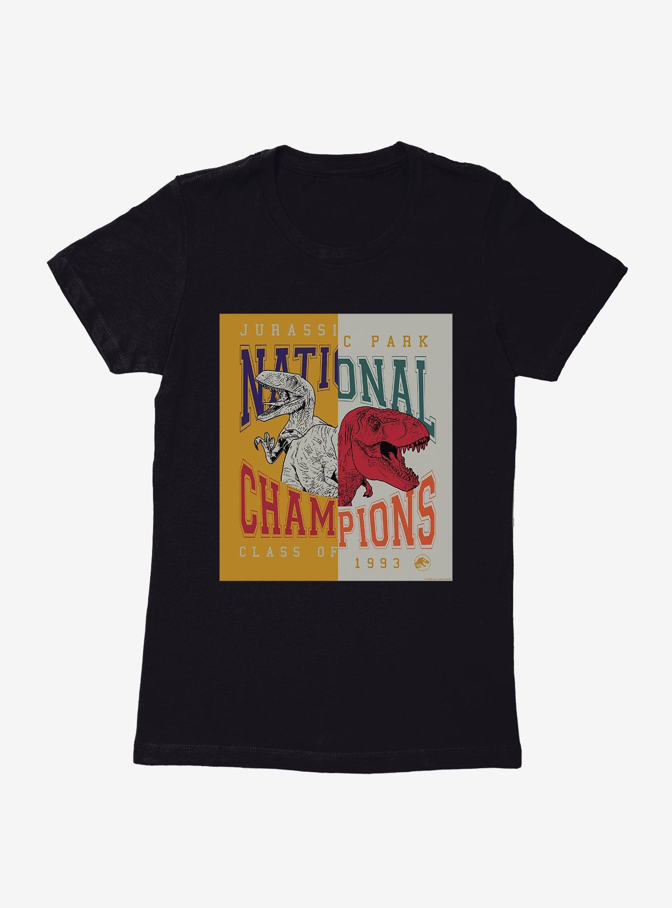 Jurassic Park National Champions Class of 1993 Split Womens T-Shirt, BLACK, hi-res