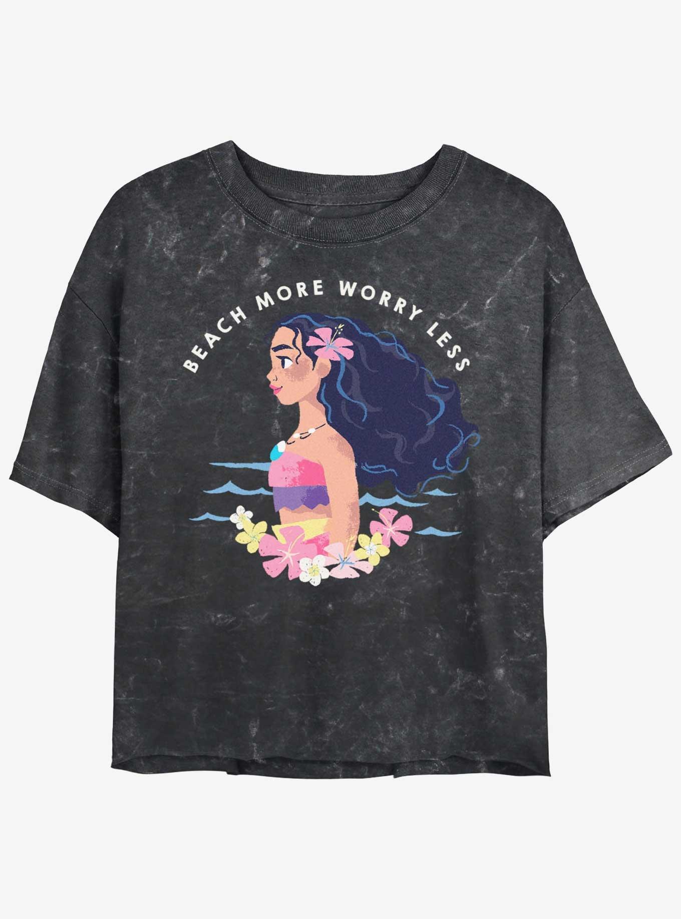 Disney Moana Worry Less Womens Mineral Wash Crop T-Shirt, BLACK, hi-res