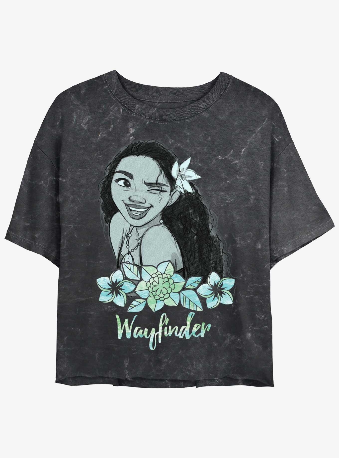 Disney Moana Wink Womens Mineral Wash Crop T-Shirt, BLACK, hi-res