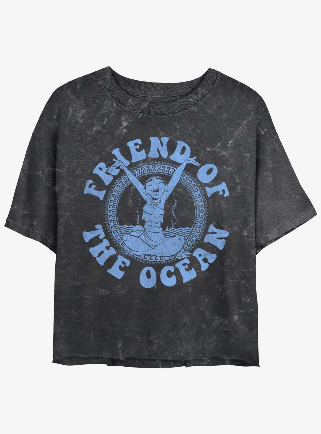 Disney Moana Ocean Friend Womens Mineral Wash Crop T-Shirt, BLACK, hi-res