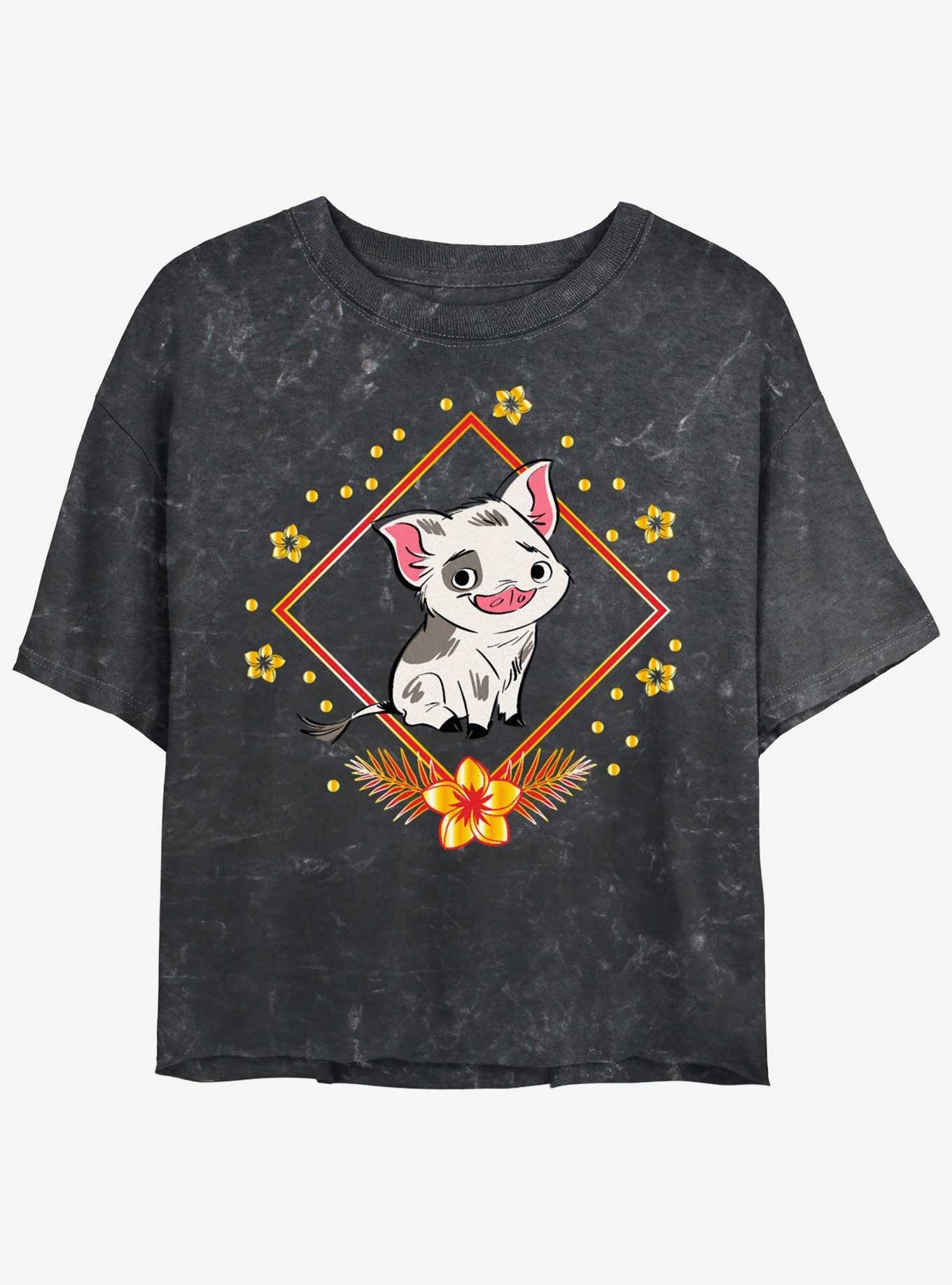Disney Moana Pua Chinese New Year Womens Mineral Wash Crop T-Shirt, BLACK, hi-res