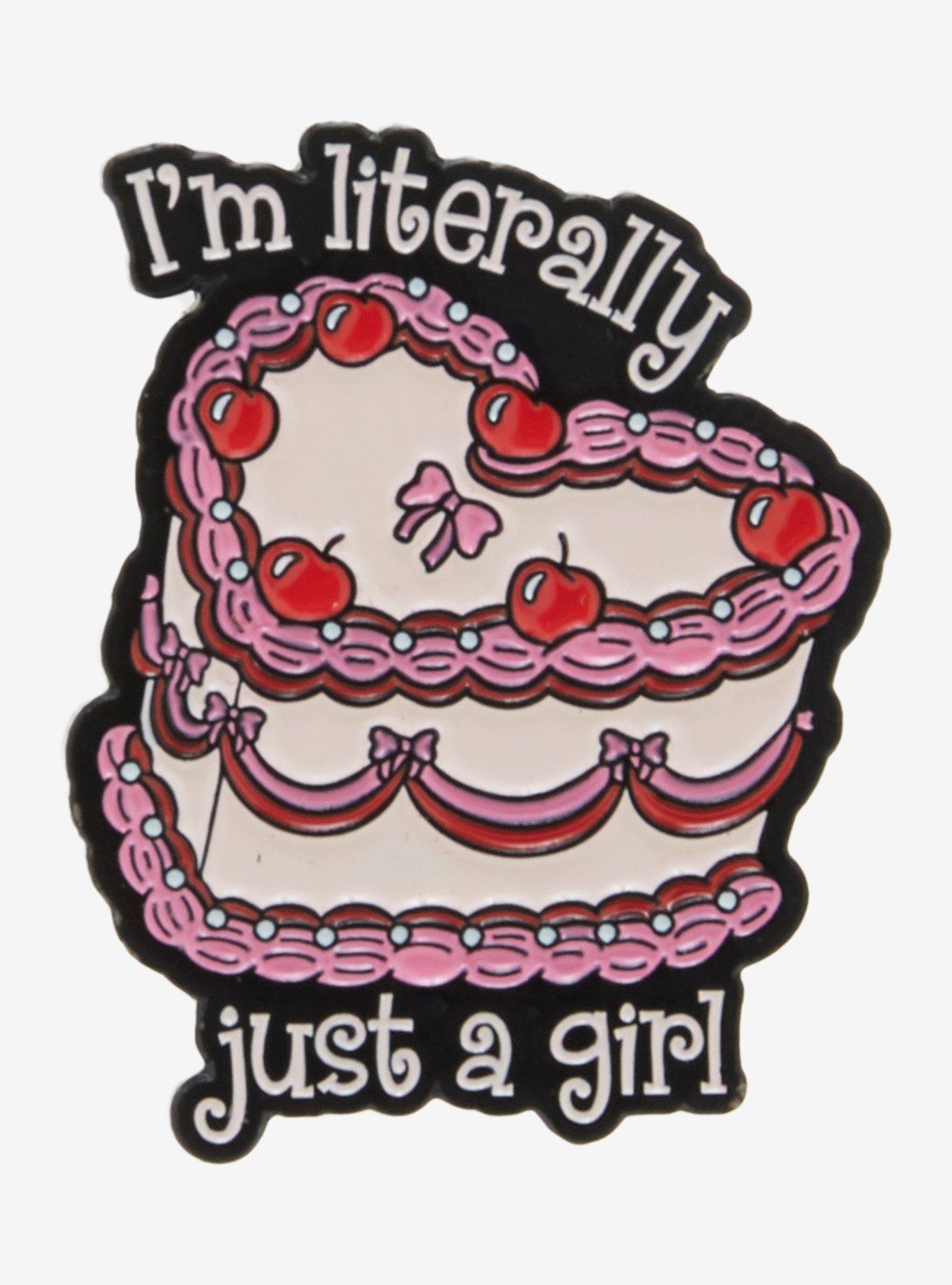 Just A Girl Cake Enamel Pin, , hi-res