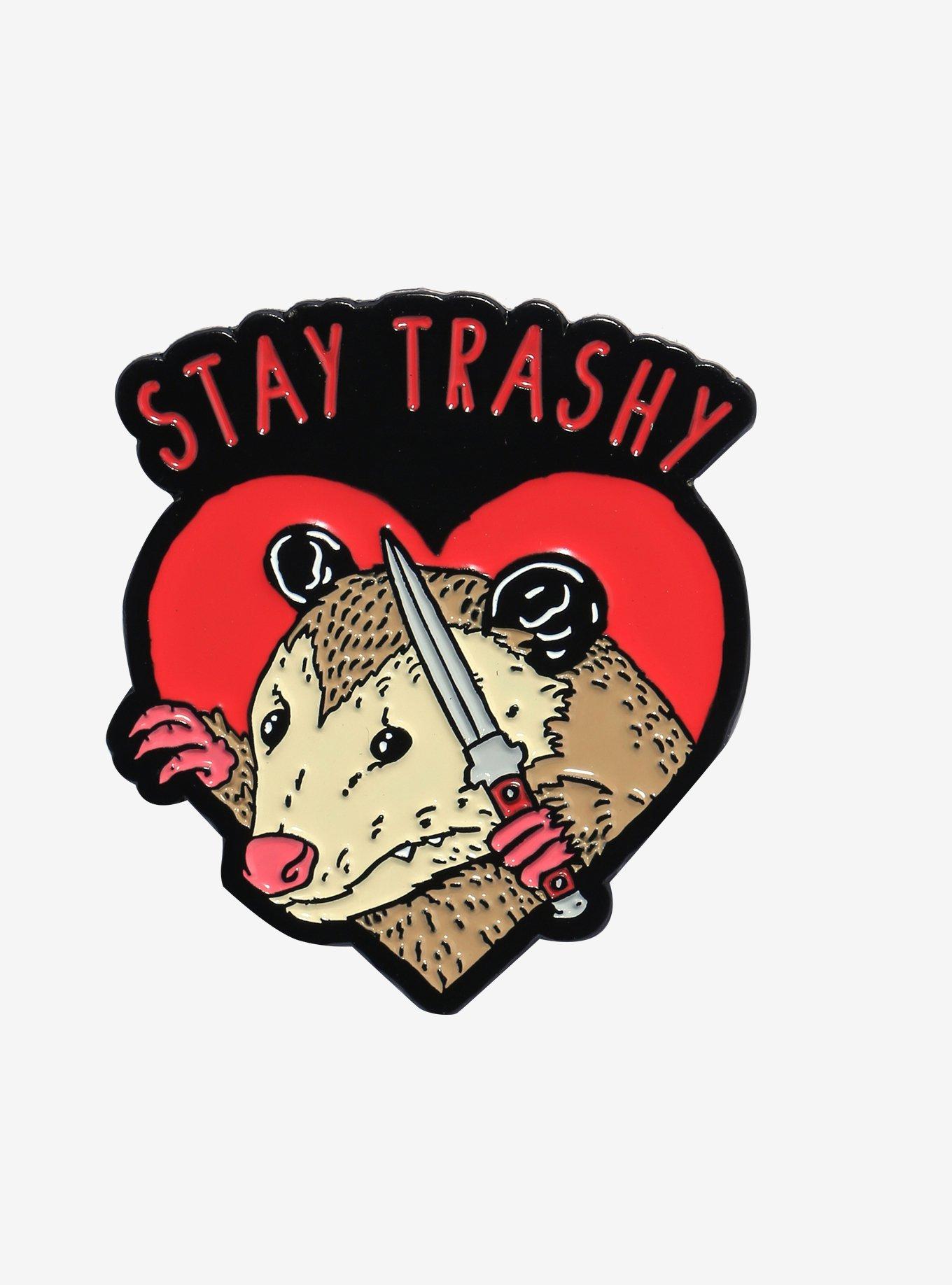 Possum Stay Trashy Heart Enamel Pin, , hi-res