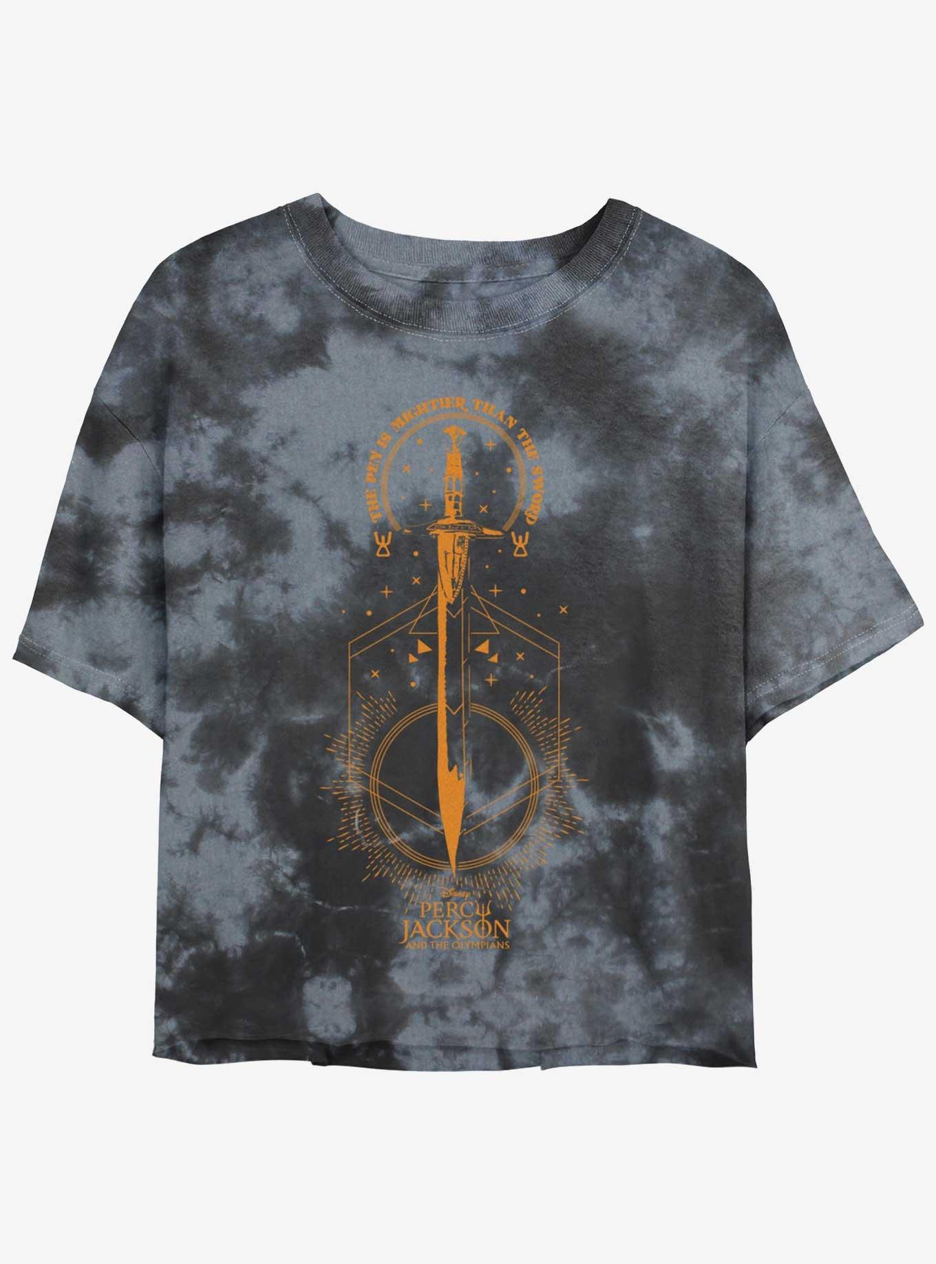 Disney Percy Jackson And The Olympians Pen Above Sword Girls Tie-Dye Crop T-Shirt, , hi-res