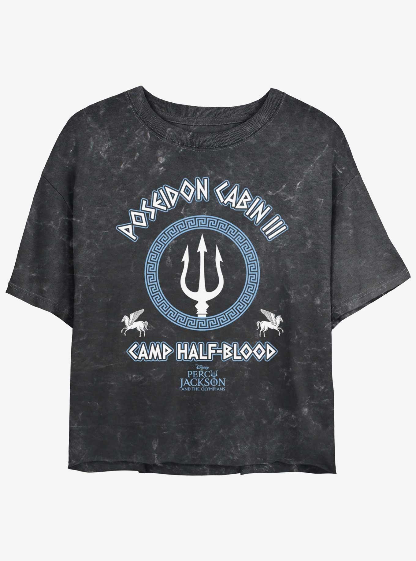 Disney Percy Jackson And The Olympians Poseidon Cabin Girls Mineral Wash Crop T-Shirt, BLACK, hi-res