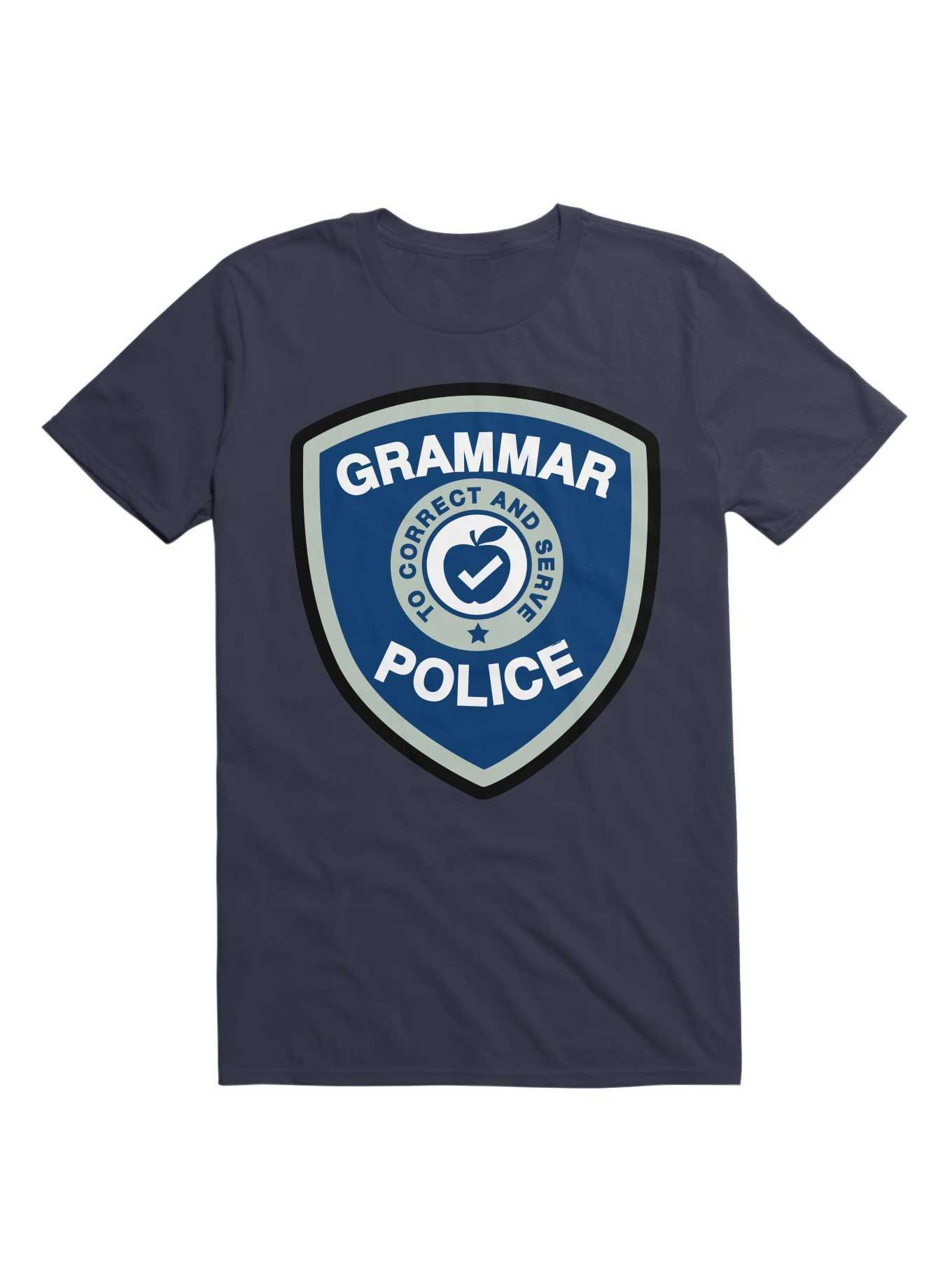 Grammar Police Badge Funny Saying T-Shirt, NAVY, hi-res
